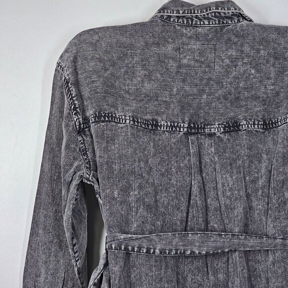 Rails Ames Black Acid Wash Shirt Dress Long Sleeve‎ Knee Length Tie Linen XS - Picture 6 of 16